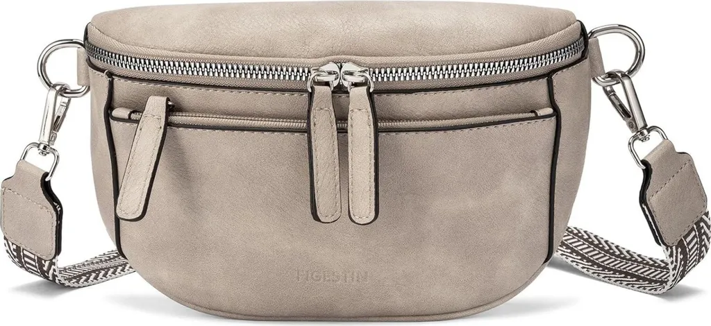 Petit Sac Bandoulière Banane pour Femme en Simili Cuir Gris Tendance