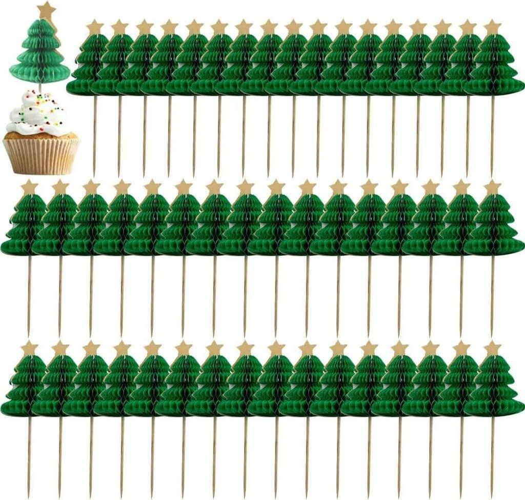 Weihnachtscupcake Topper 50 Pcs 3D Weihnachtsbaum Cocktail Vorspeise Picks Weihnachtskuchen Dekorationen Partyzubehör