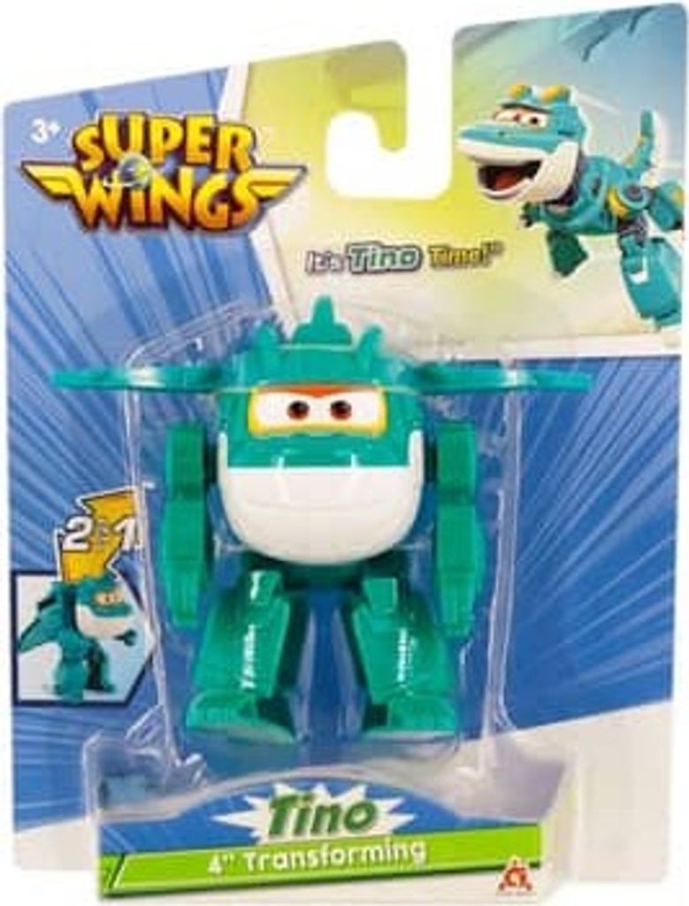 Super Wings - Transformations-Flugzeug Tino in Grün-Weiß, ca. 12 cm große Spielfigur für Kinder, verwandelbares Spielzeug-Flugzeug und Roboterf...