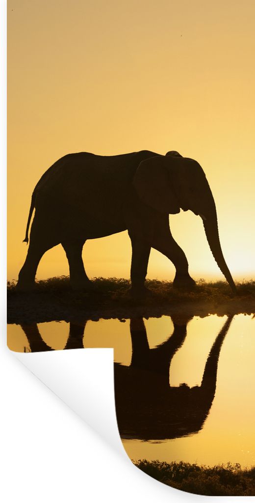 MuchoWow Wandtattoo Wandsticker Wandaufkleber Silhouette eines Elefanten bei Sonnenuntergang 60x120 cm Selbstklebend und Repositionierbar - Selbs...