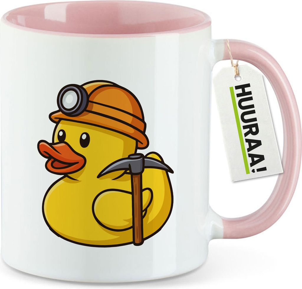 Huuraa Kaffeetasse Quietscheente Bergbau Gummiente Glück auf 330ml Rosa Keramik Kaffeebecher Geschenkidee