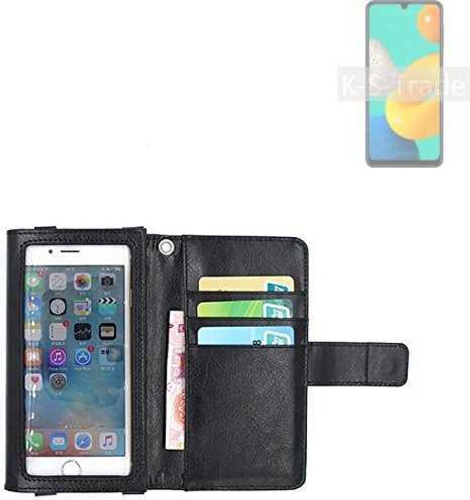 K-S-Trade Handy Hülle Schutz Hülle Kompatibel mit Samsung Galaxy M32 Case mit Displayschutz / Schutzfolie Flip Cover Wallet case Etui Hülle schwarz