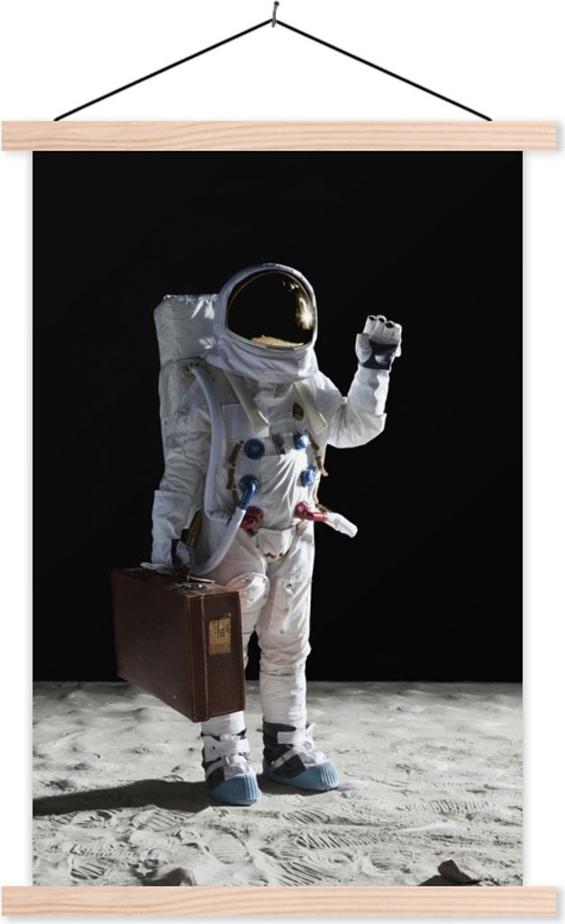 MuchoWow Textilposter Astronaut - Weltraum - Koffer 40x60 cm mit holzfarbenen Rahmen - Poster