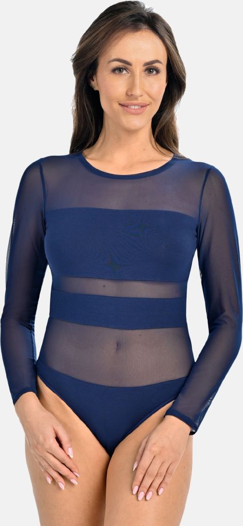 Teyli Langärmeliger Mesh-Bodysuit für Frauen Stripy Female 2405 blau L