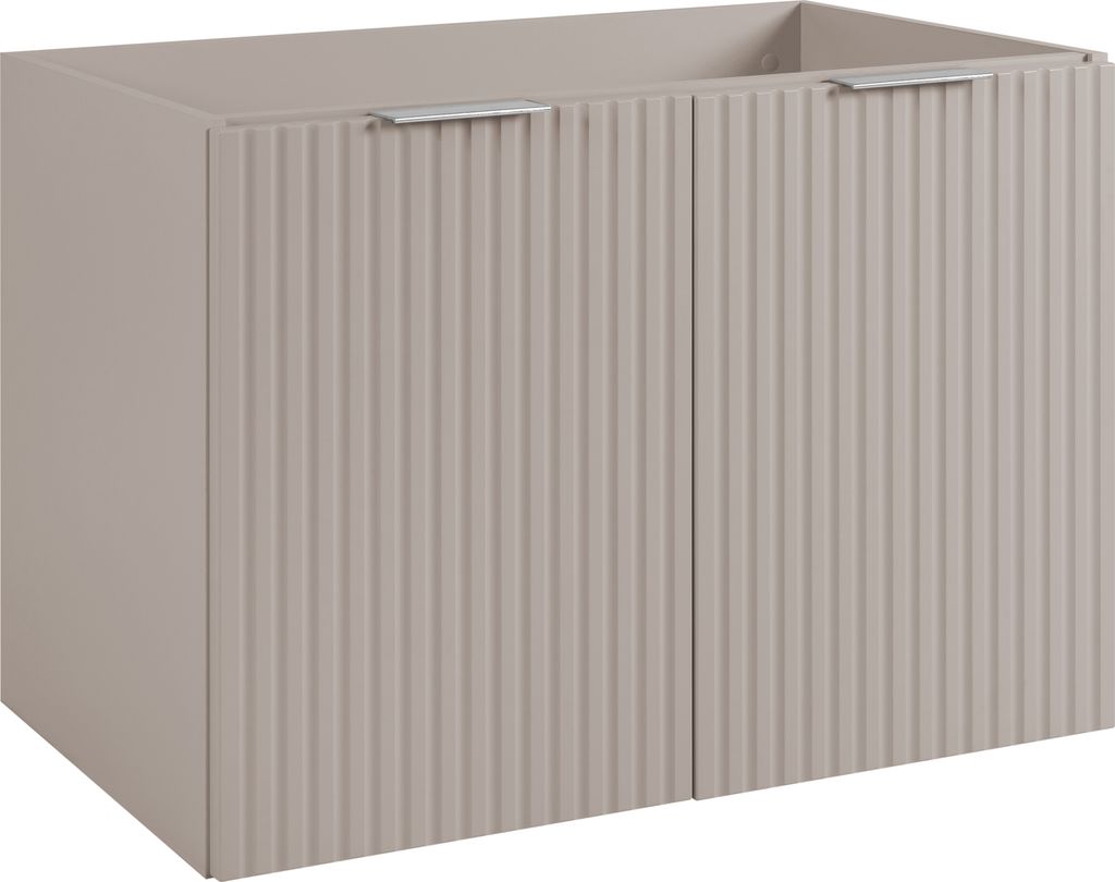 Rodan | Badezimmerschränke 80cm | Beige Matt - Holz | B/H/T 80/57/46 cm | Geriffelte Türen - Ohne Platte - 2 Ablagen - Badmöbel - Badschrank