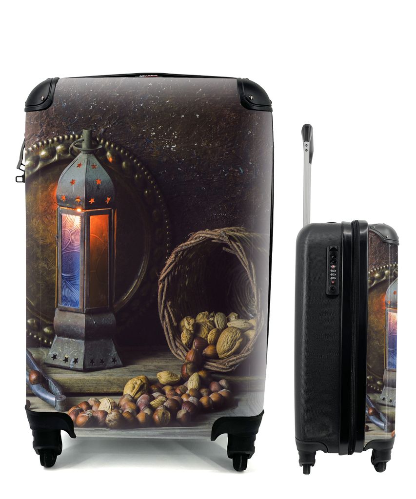 MuchoWow Koffer Handgepäck Trolley Rollkoffer Kleine Reisekoffer mit 4 Rollen - Buch - Stilleben - Walnuss - Laterne - Vintage - Cabin Size < 55...