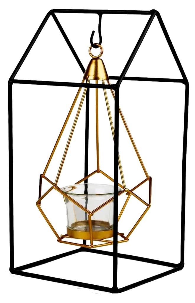 Kerzenständer - Teelichthalter - Deko für Wohnzimmer und Schlafzimmer - Badezimmer Deko - Metall schwarz Gold - 26 cm