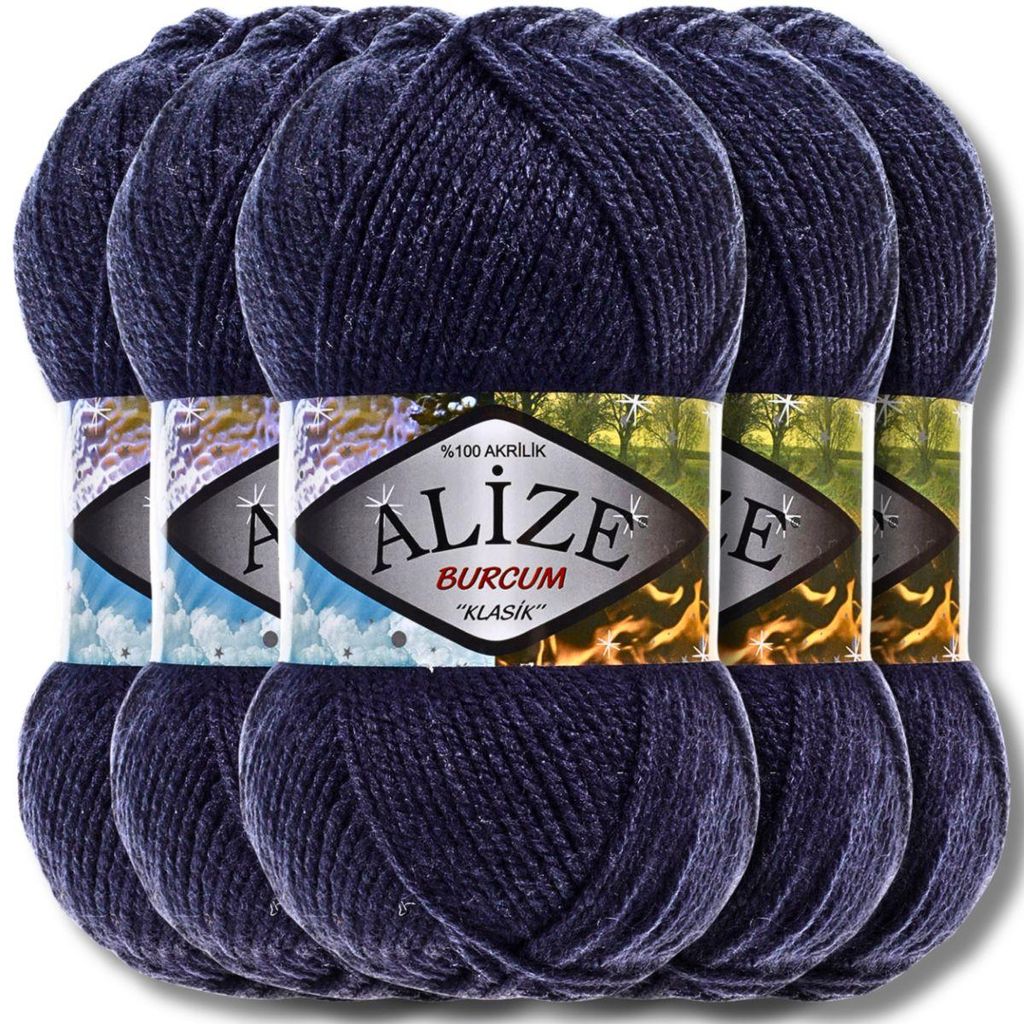 Alize 5x 100g Burcum Klasik Wolle, Uni, Häkeln, Stricken (Navy | 58)
