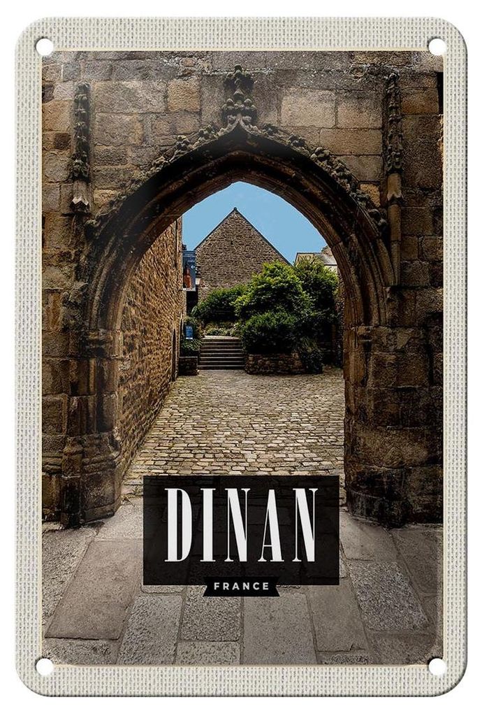 Blechschild Reise 12x18cm Dinan France Stadtmauer Schloss Dekoration