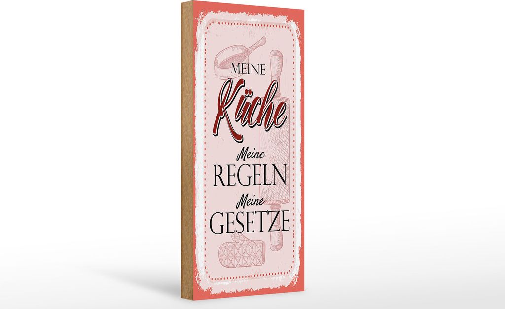 Holzschild Spruch Meine Küche meine Regeln 10x27cm
