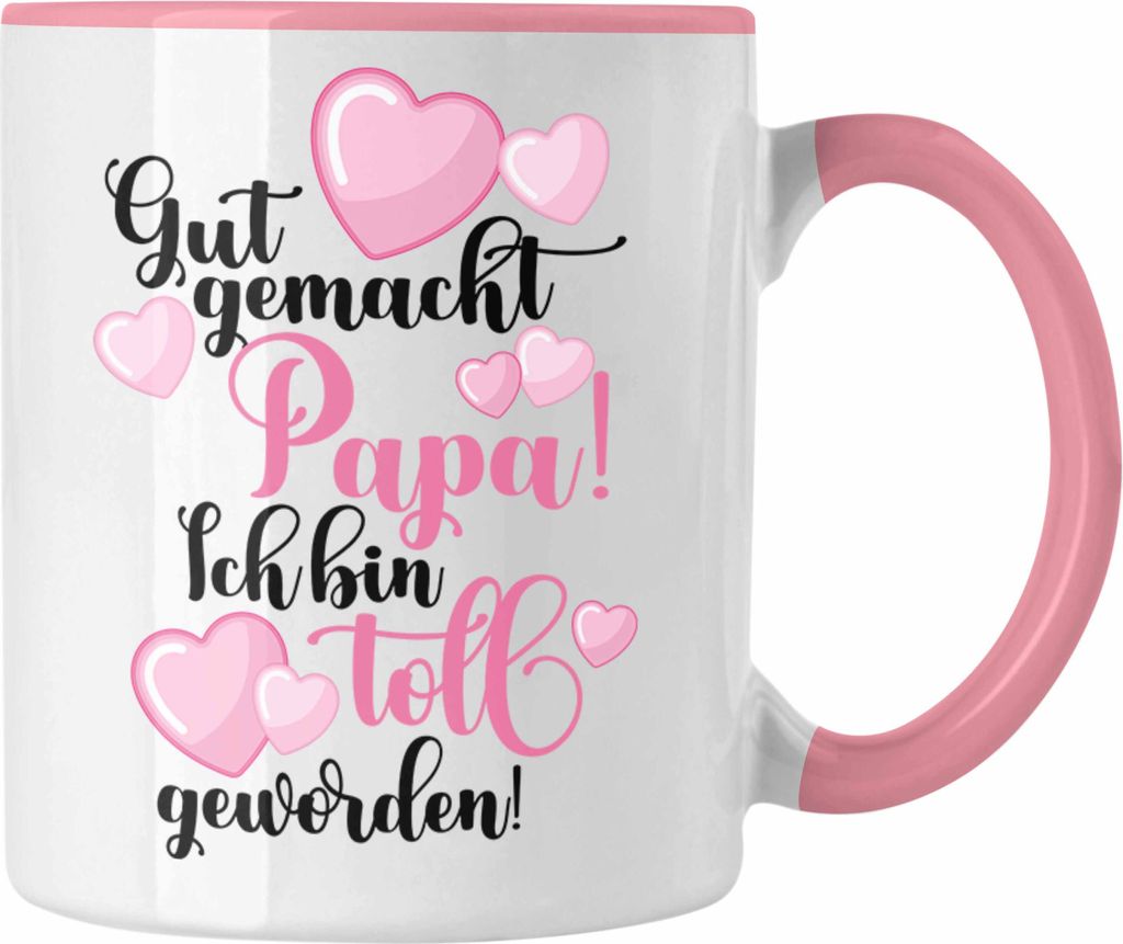 Trendation - Vater Papa Tasse Geschenk von Tochter zum Geburtstag Weihnachten Kaffeetasse Lustig Geschenke Vatertag Vatertagsgeschenk (Rosa)