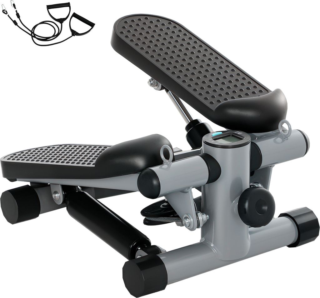 SPORTNOW 2 in 1 Mini-Stepper für Zuhause mit Power Ropes, Up-Down Swing Stepper mit LCD-Display, Stepper Hometrainer bis 100 kg Grau