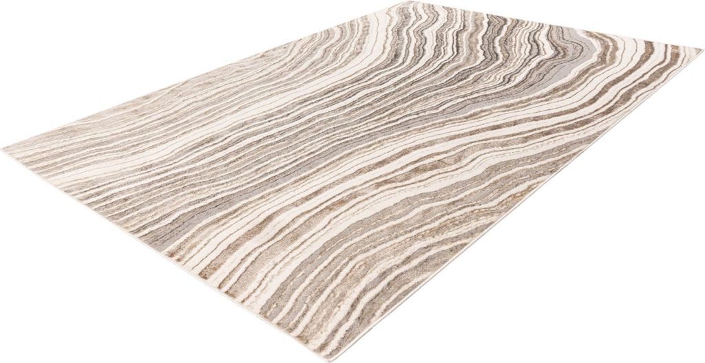 Lalee Sedef modernes 3D-Teppich mit Streifen in Silber-Beige, 200x290 cm, stilvoll für Wohnzimmer und Büro