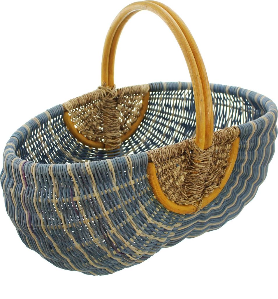 Großer Einkaufskorb Rattan blau/natur