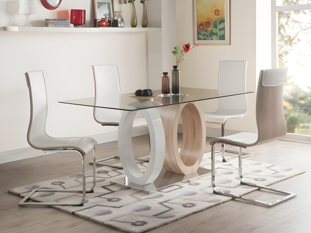 AYANE Esstisch - 6-Sitzer - Gehärtetes Glas und MDF - Farbe Eiche und Weiß