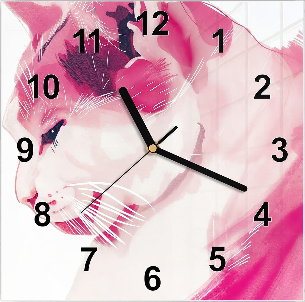 Wanduhr aus Glas mit Motiv Katzenportrait- 30 x 30 cm - inkl. Aufhängesystem