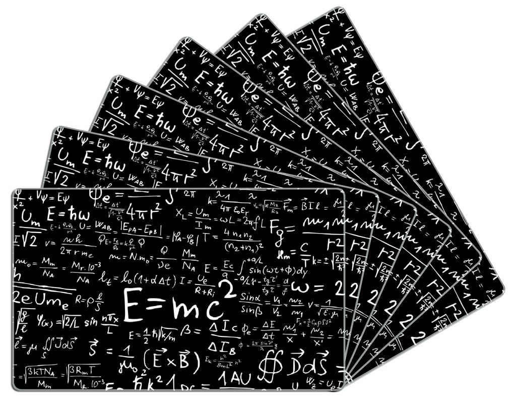 Wallario Frühstücksbrettchen 6er Set aus Glas, je 14 x 23 cm, mit rutschfesten Füßen, Motiv Mathematische Formeln Relativitätstheorie