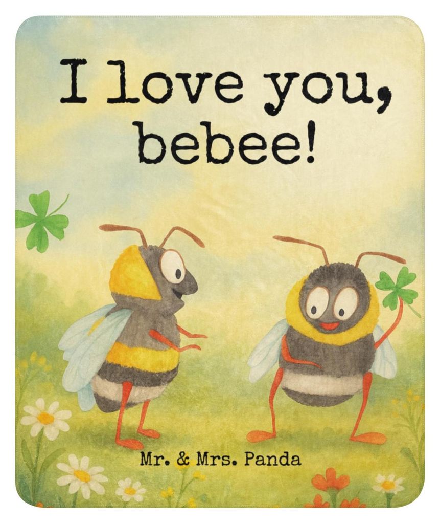 Mr. & Mrs. Panda Schmusedecke Bienen Paar Design 130 x 155 cm - Weiß - Geschenk, Valentinstag, Sherpa Decke, Heimdecke, für Freundin, Tagesdecke,...