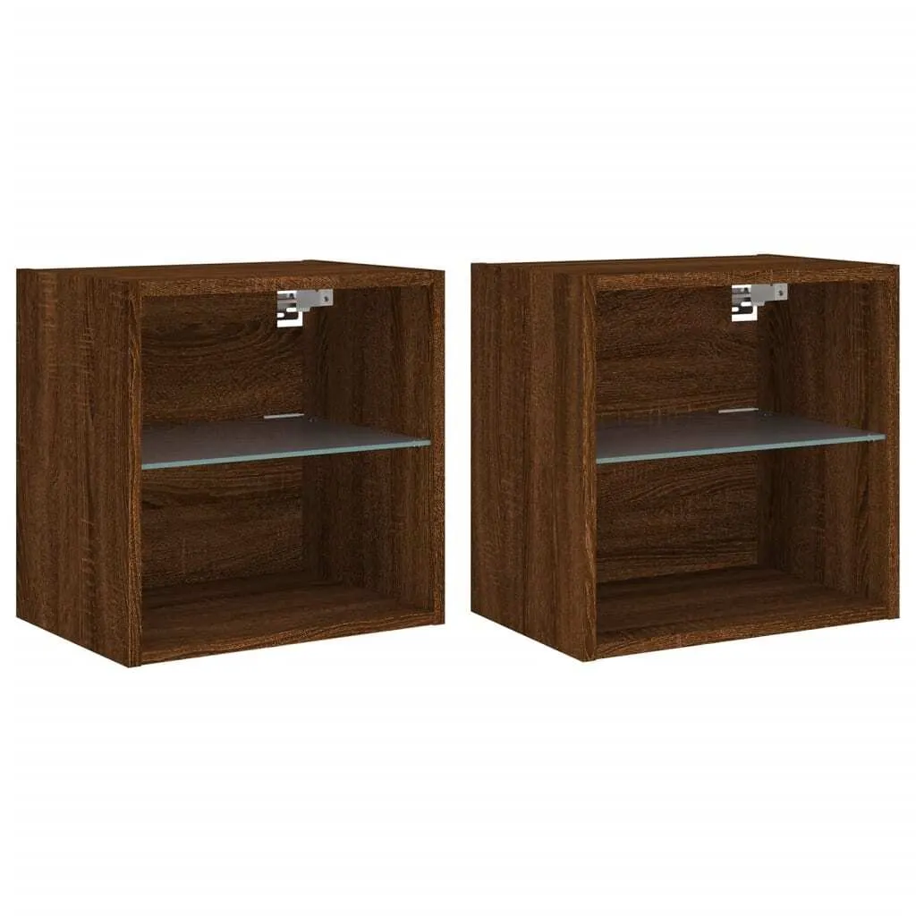 Coppia Comodini SYFAX™ Rovere Marrone con Luci LED - Arredo Notte