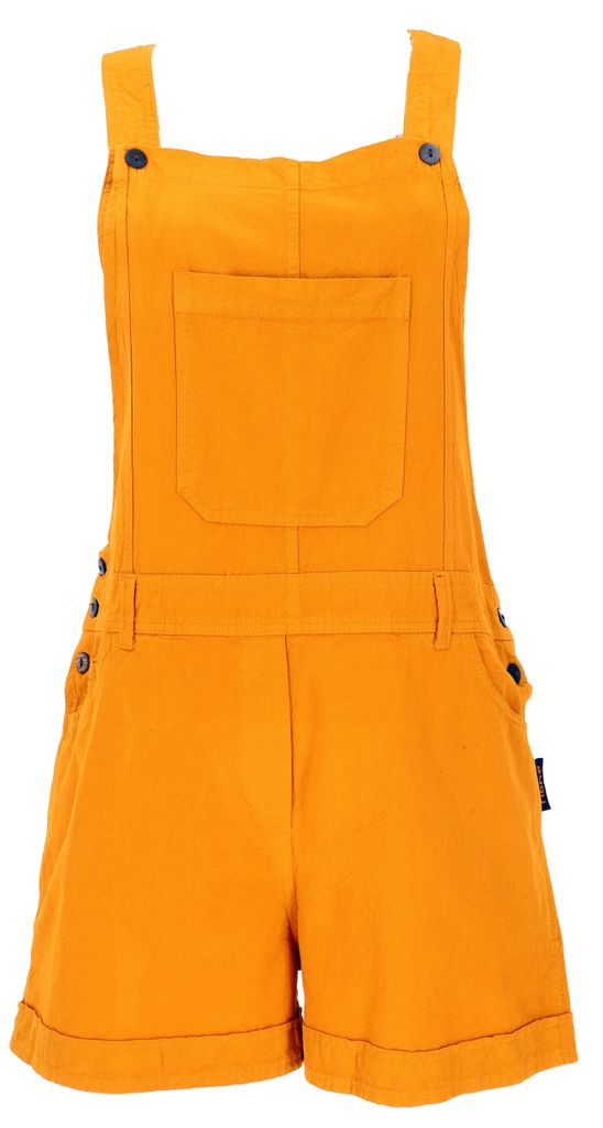 Goa Shorts, Kurze Latzhose, Boho Latzhose - Mustard, Damen, Gelb, Baumwolle, Größe: L