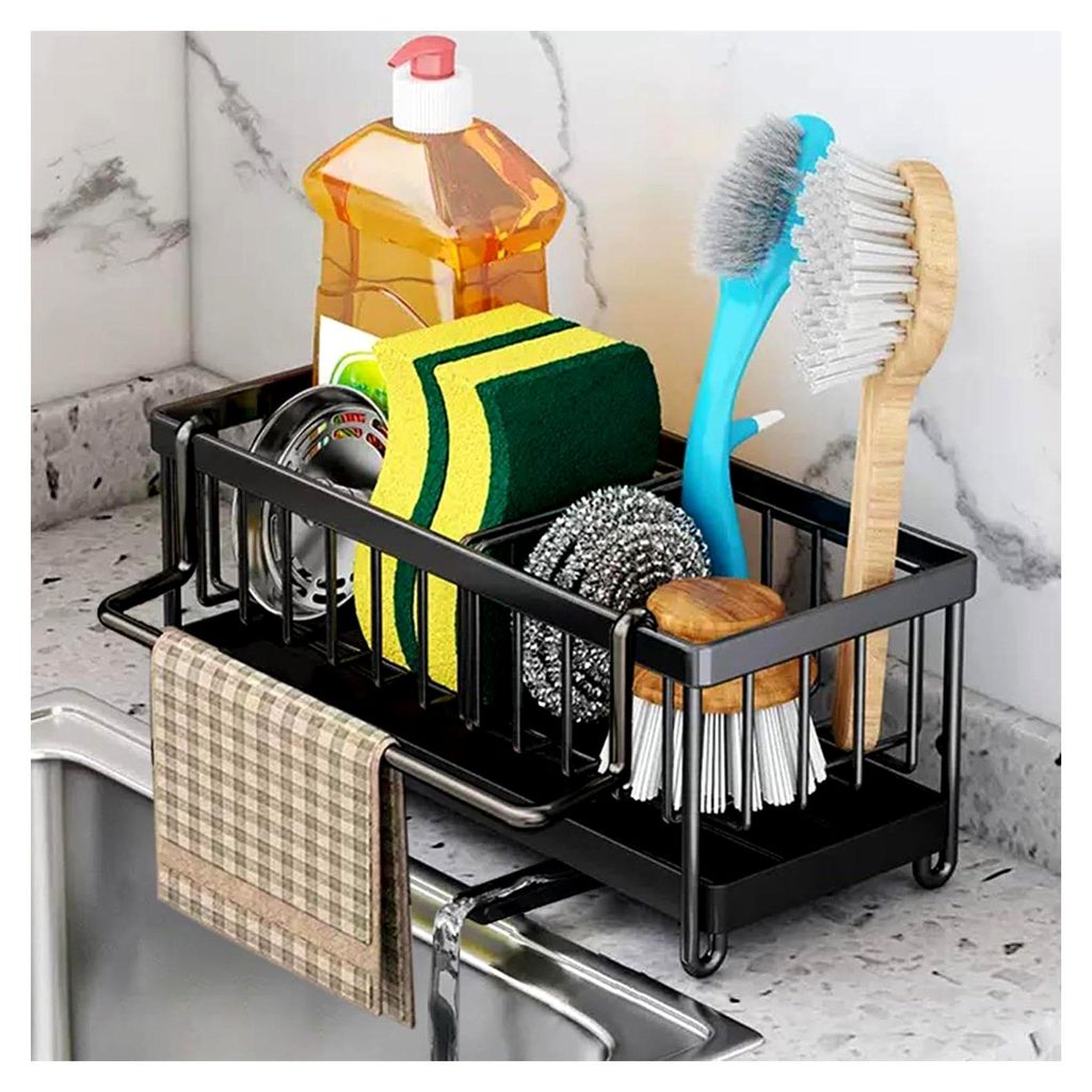 Kitchen Spülbecken Organizer Schwammhalter, Küche Spüle Organizer mit Abnehmbarem Spültuchhalter, Metall Sink Caddy mit Automatisch Abflusspfan...