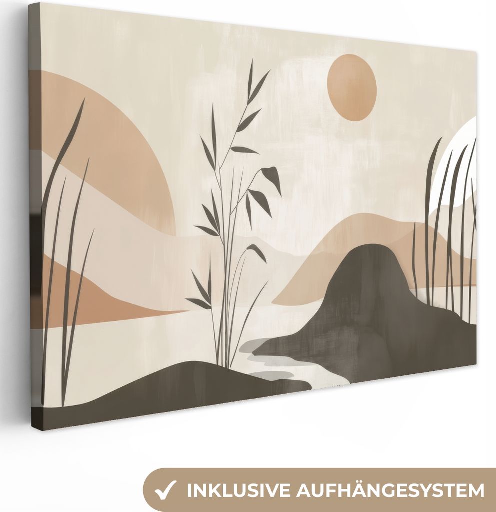 Leinwand Bilder 120x80 cm - Japandi - Natur - Beige, Bild Modern, Wanddeko, Gemälde