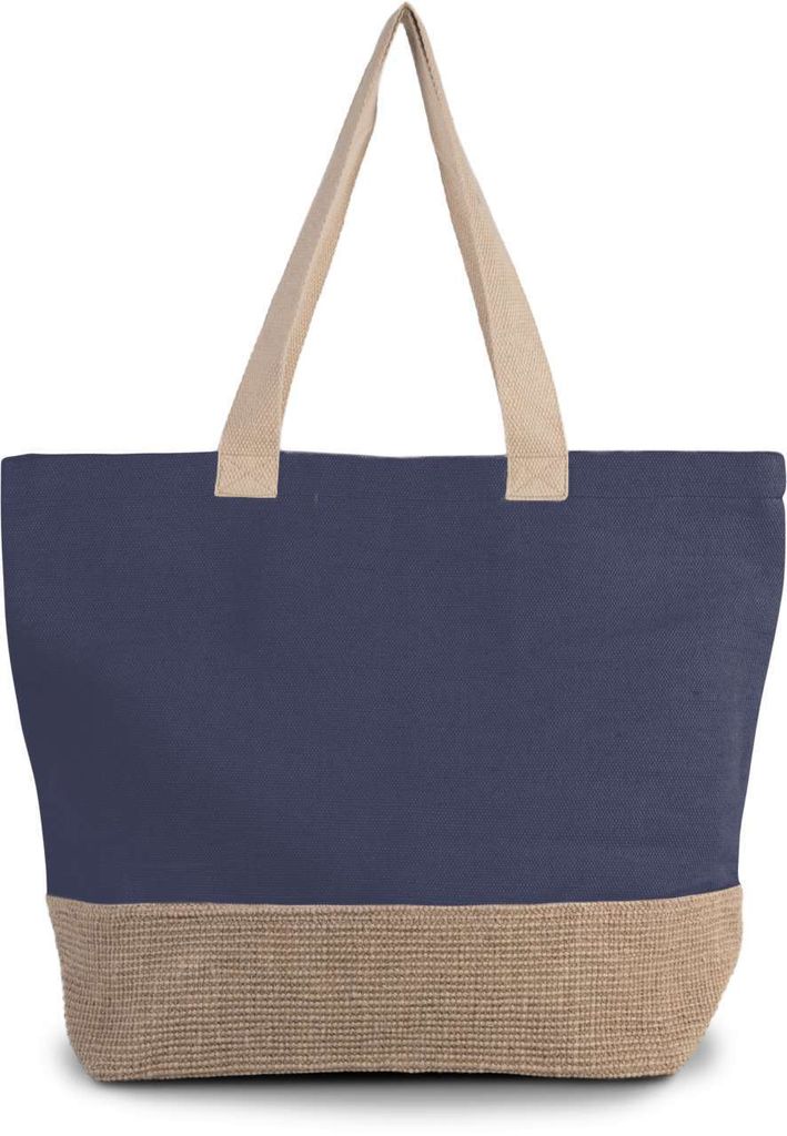 Kimood Shopper Bag Einkaufstasche Tragetasche Midi Canvas Baumwolle,  Größe:U, Farbe:Patriot Blue/Natural