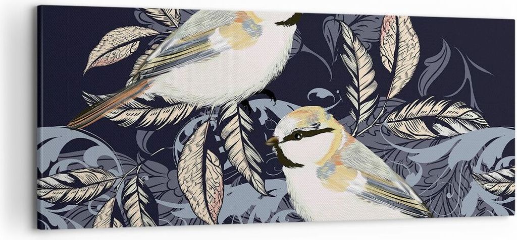 Bild auf Leinwand - Leinwandbild - Einteilig - Vögel Blätter Ornament - 120x50cm - Wand Bild - Wanddeko - Wandbilder - Leinwanddruck - Bilder - W...