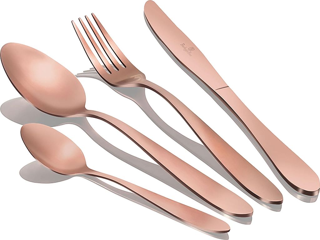 Berlinger Haus Rose Gold Satin Besteck 24 Teile Edelstahl Mattes Gold, Set 6 Personen, Modernes Design Roségold