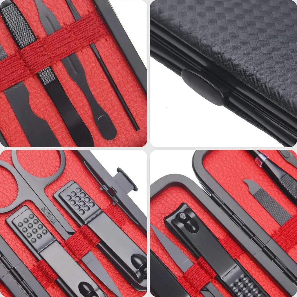 Set manucure 7 outils en acier inox et étui cuir luxe pour le voyage