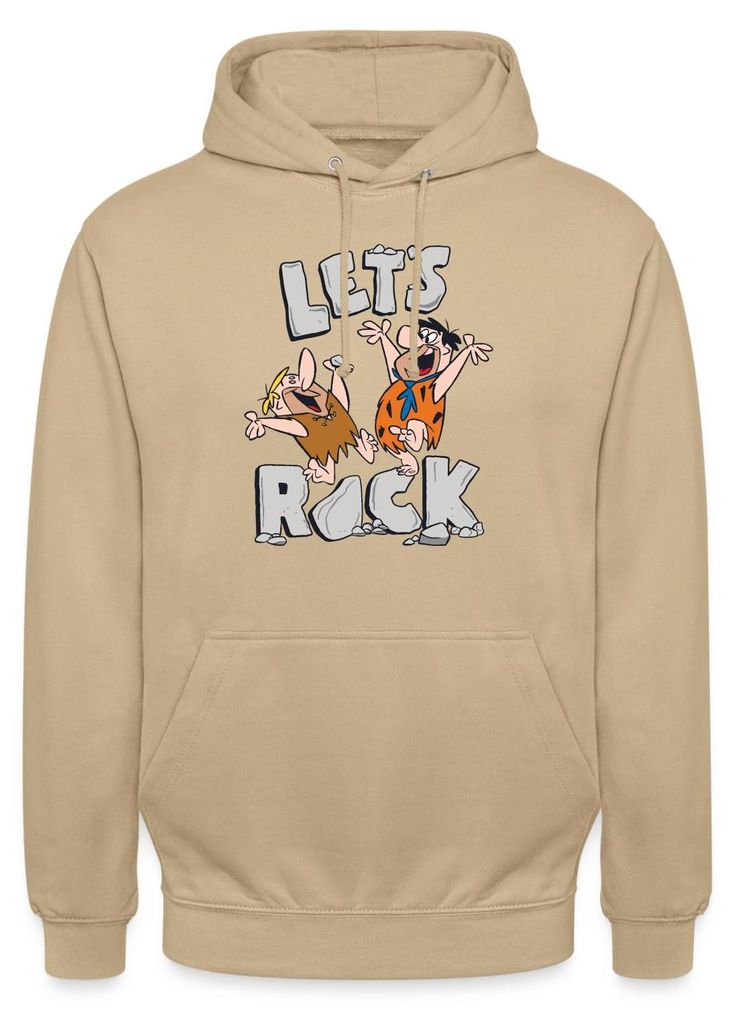 Spreadshirt The Flintstones Fred Und Barney Let's Rock Uni Hoodie, S, Beige