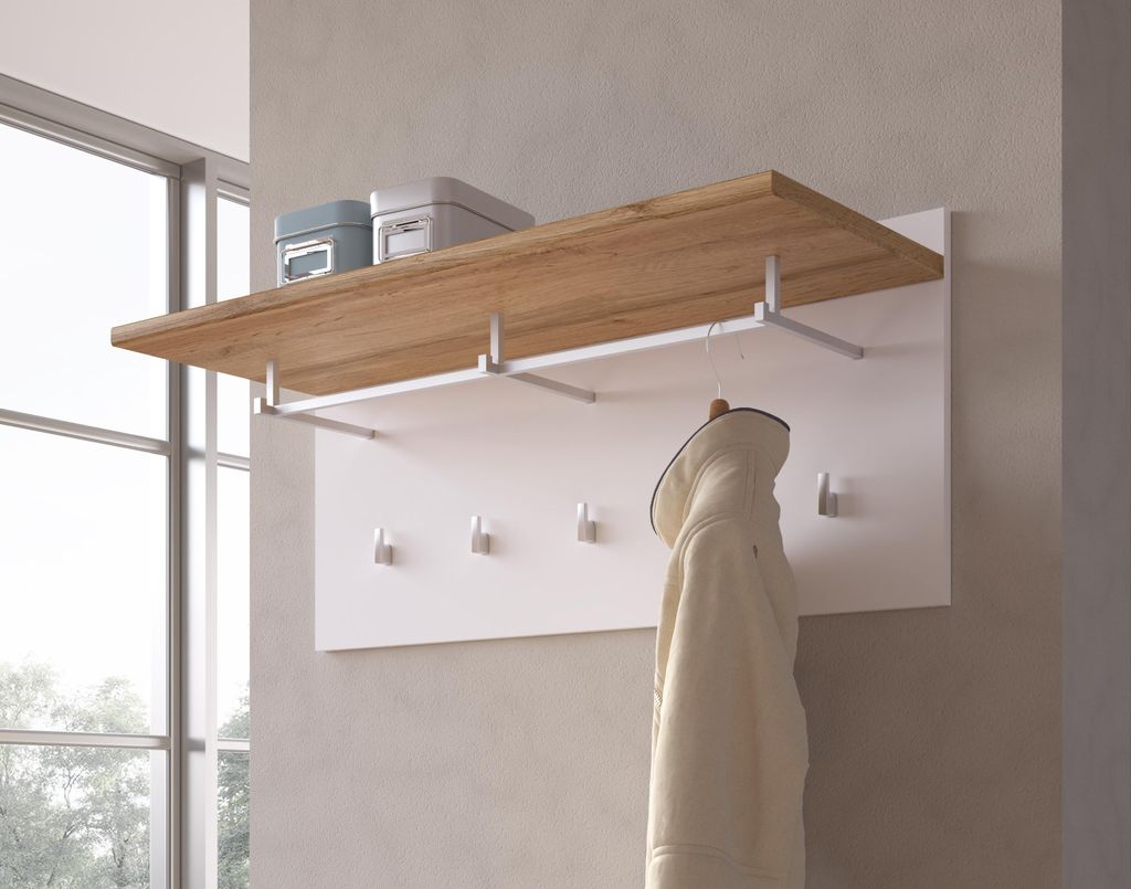 Design Garderobenpaneel mit 8 Kleiderhaken 90 x 40 cm Wandgarderobe Garderobe Hakenpaneel Hakenleiste Wandhaken Garderobenleiste