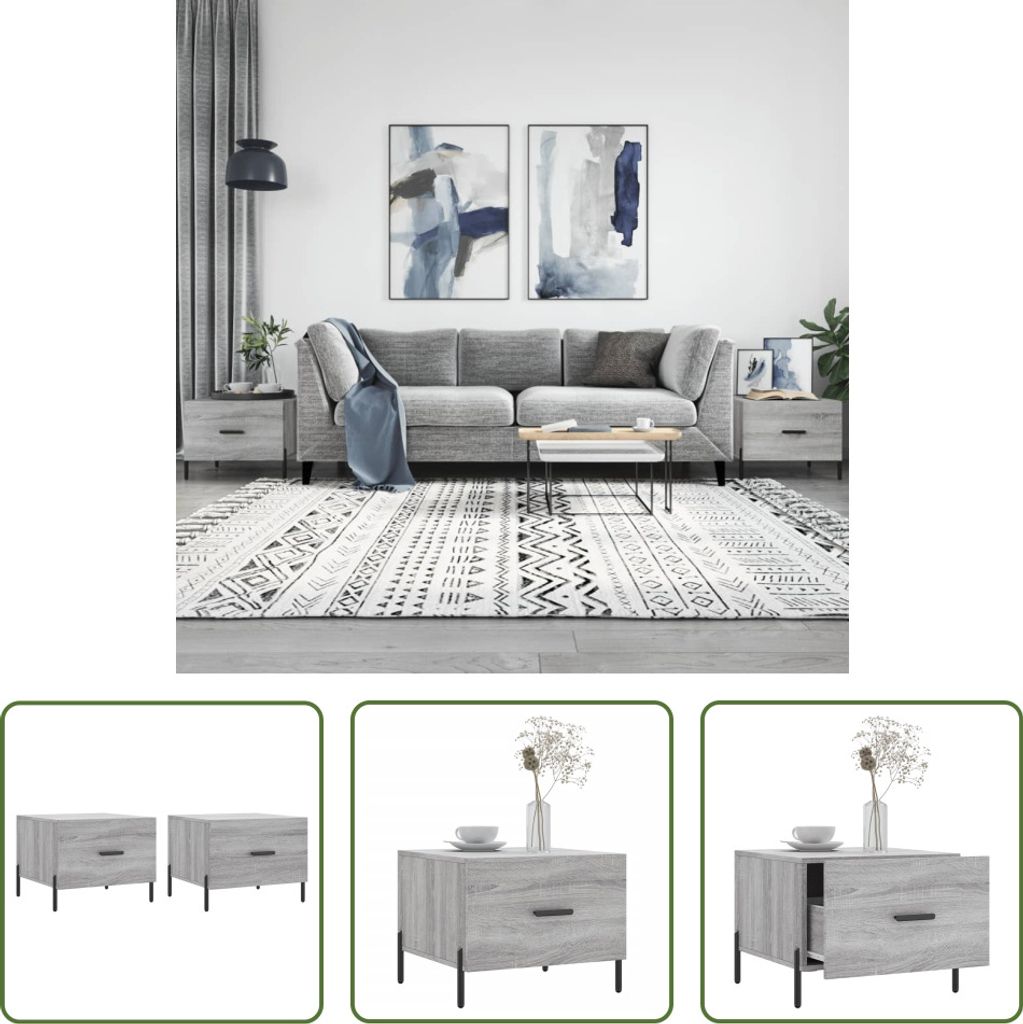 The Living Store Couchtische 2 Stk. Grau Sonoma 50x50x40 cm Holzwerkstoff