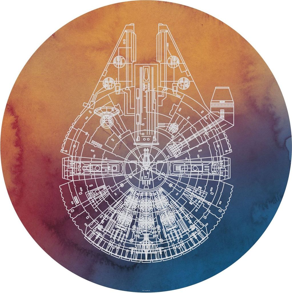 Disney selbstklebende runde Tapete Star Wars Millennium Falken Orange und Blau - 612026 - Ø 128 cm