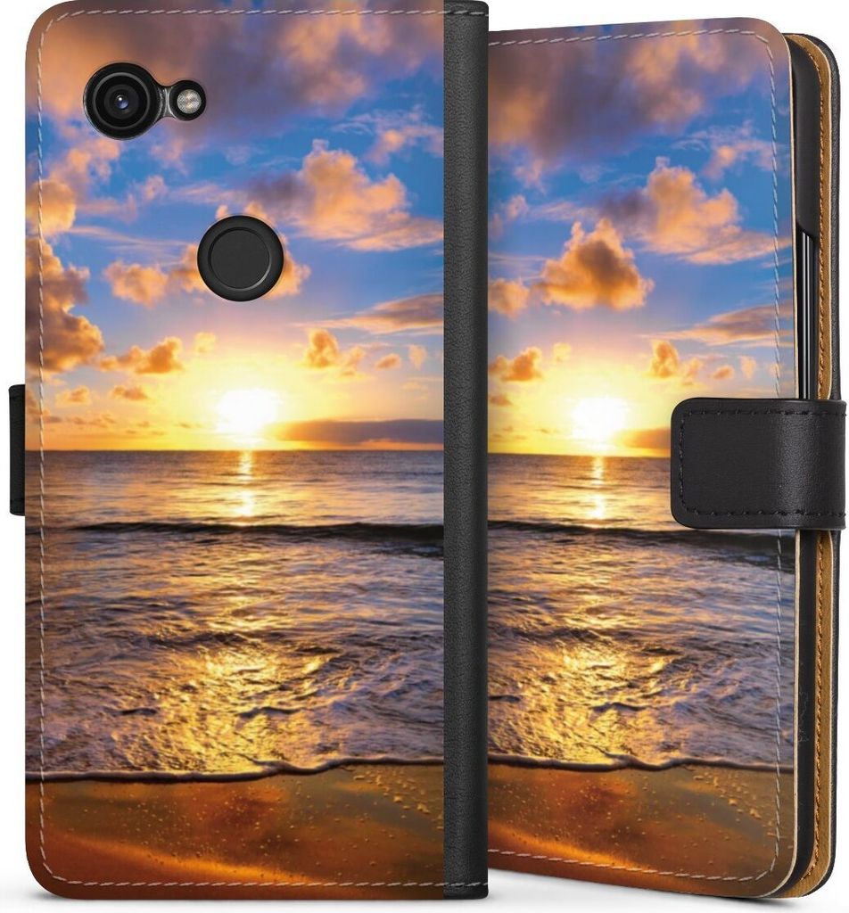 DeinDesign Klapphülle für Google Pixel 3a Handytasche Lederhülle Tasche Meer Sonnenuntergang Strand