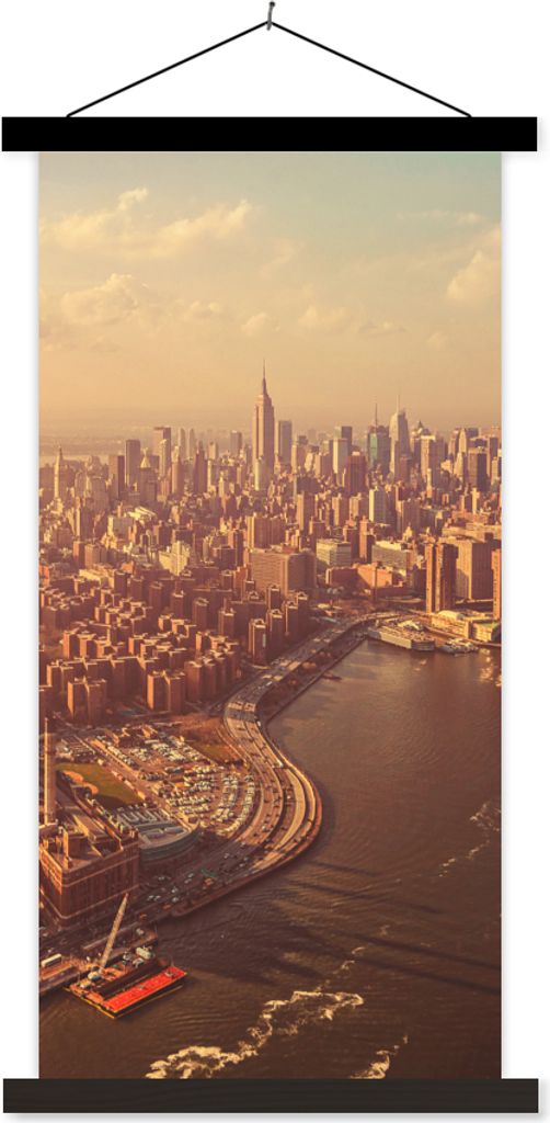 MuchoWow Textilposter New York - Skyline - Gold 40x80 cm mit schwarzem Rahmen - Wandemalerei