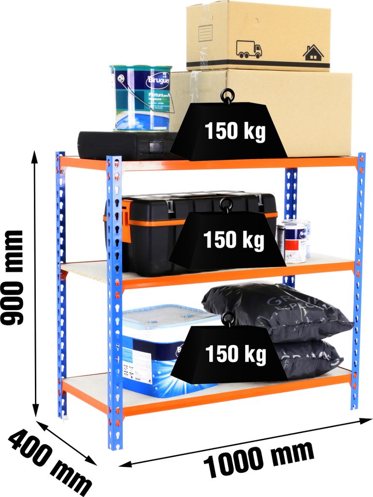 MADERCLICK PLUS 3/300 900 BLAU/LARANJA/MADEIRA Metallregal