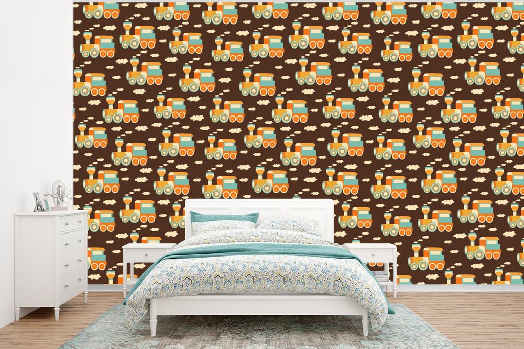 MuchoWow Fototapete für Wohnzimmer oder Schlafzimmer Wandtapete Vinyl Motivtapete Muster - Zug - Vintage - Kind - Kinder - Kinder - 320x240 cm -...