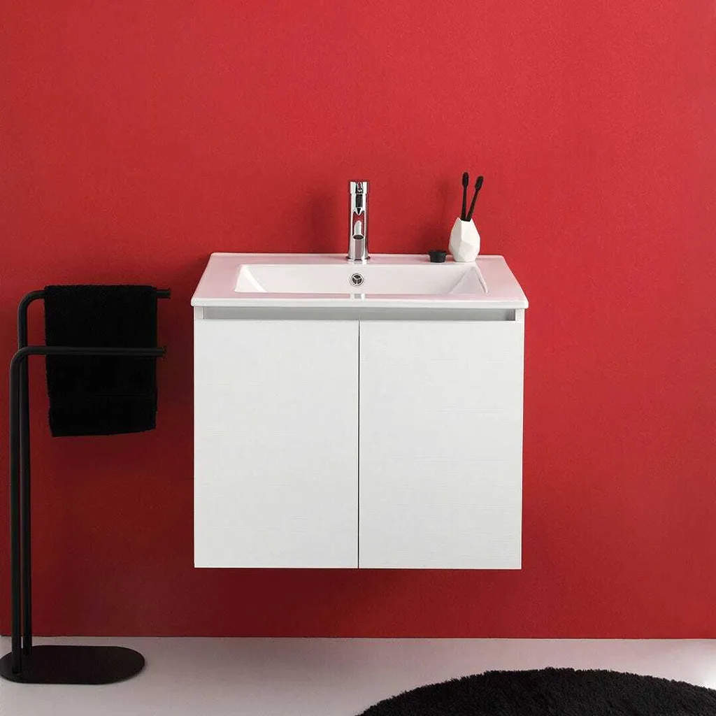 Mobile bagno sospeso 60cm con 2 ante bianco export e lavabo | Bilbao