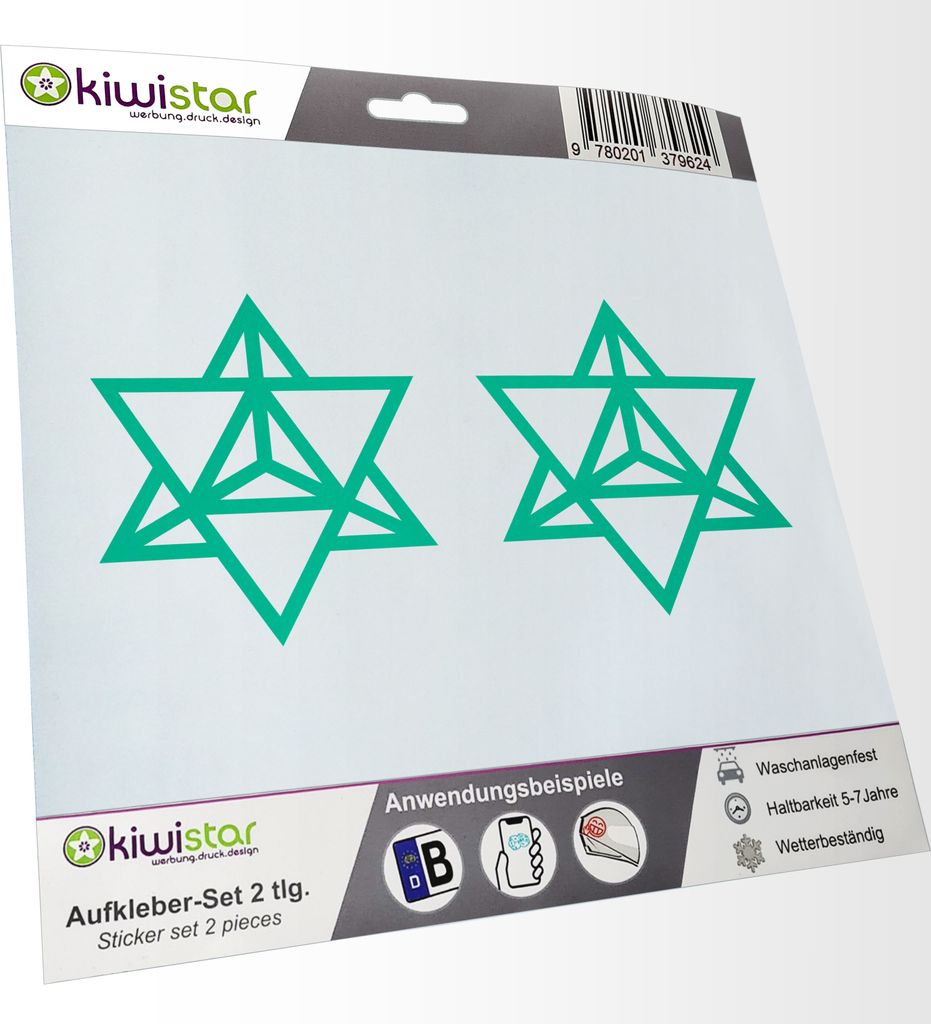 Kiwistar - 2x Kennzeichenaufkleber - tuerkis - 21 mm Merkaba - Sterntraeder - Autoaufkleber - Aufkleber für Auto, Laptop, Fahrrad, LKW, Motorrad M...