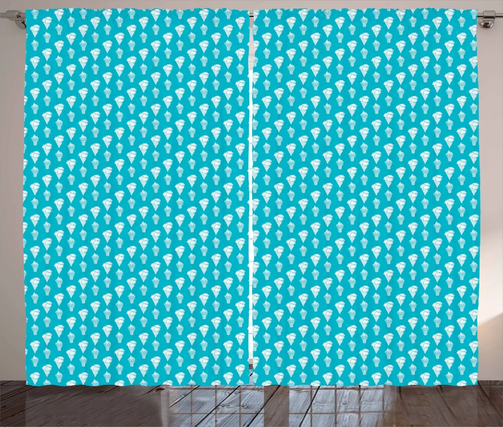 ABAKUHAUS Tenda rustica Dessert, Delizioso gelato al latte, Tenda universale per soggiorno con passanti e ganci, 280 x 245 cm, Azzurro e bianco