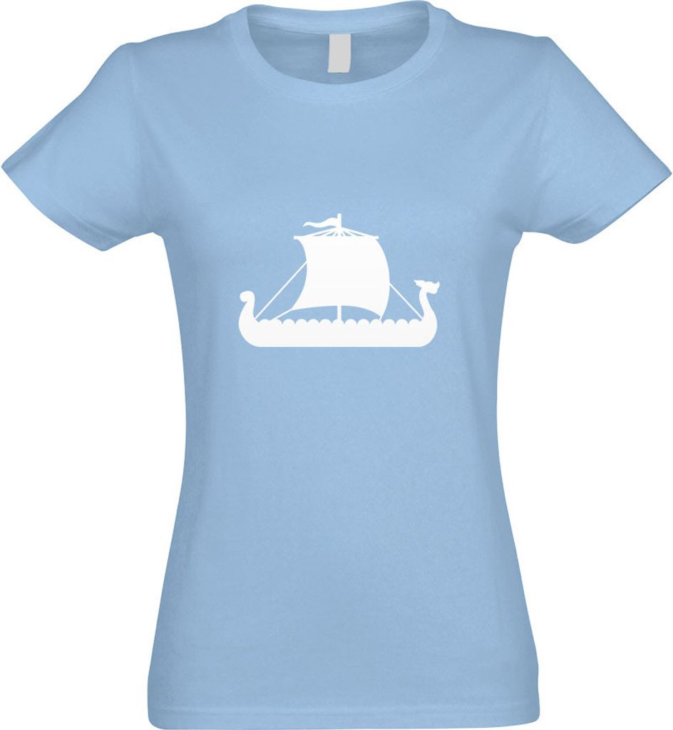 Kiwistar - T-Shirt tailliert - Damen - himmelblau - Wikinger Schiff Drachenboot - mit Motiv Bedruckt - Funshirt Design - Sport - Freizeit - Damen - M