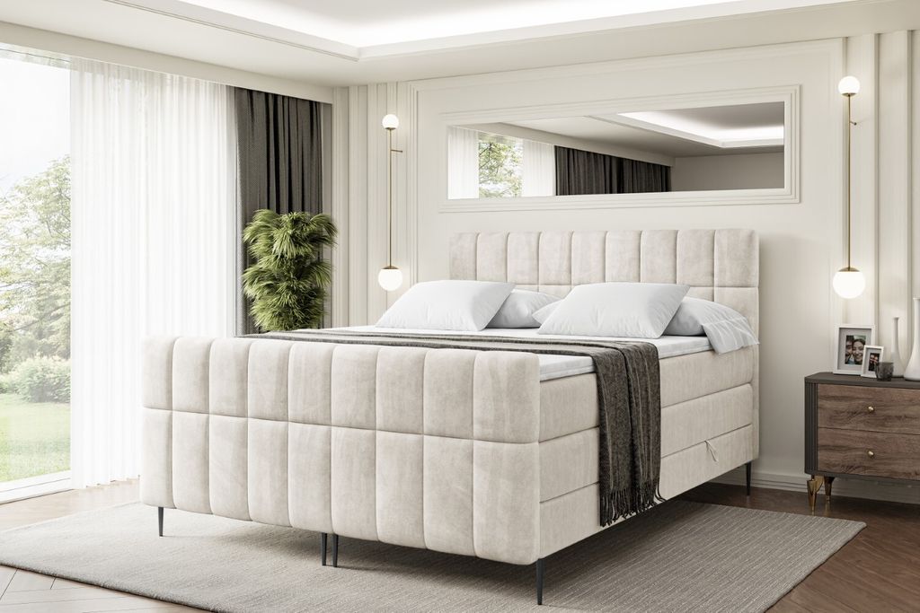 ALTDECOR Boxspringbett mit Schwarz Füßen, Matratze und Lattenrost, Topper, Fußteil, Polsterbett mit Bettkasten, Bett mit Stauraum H3- und H4- Ma...