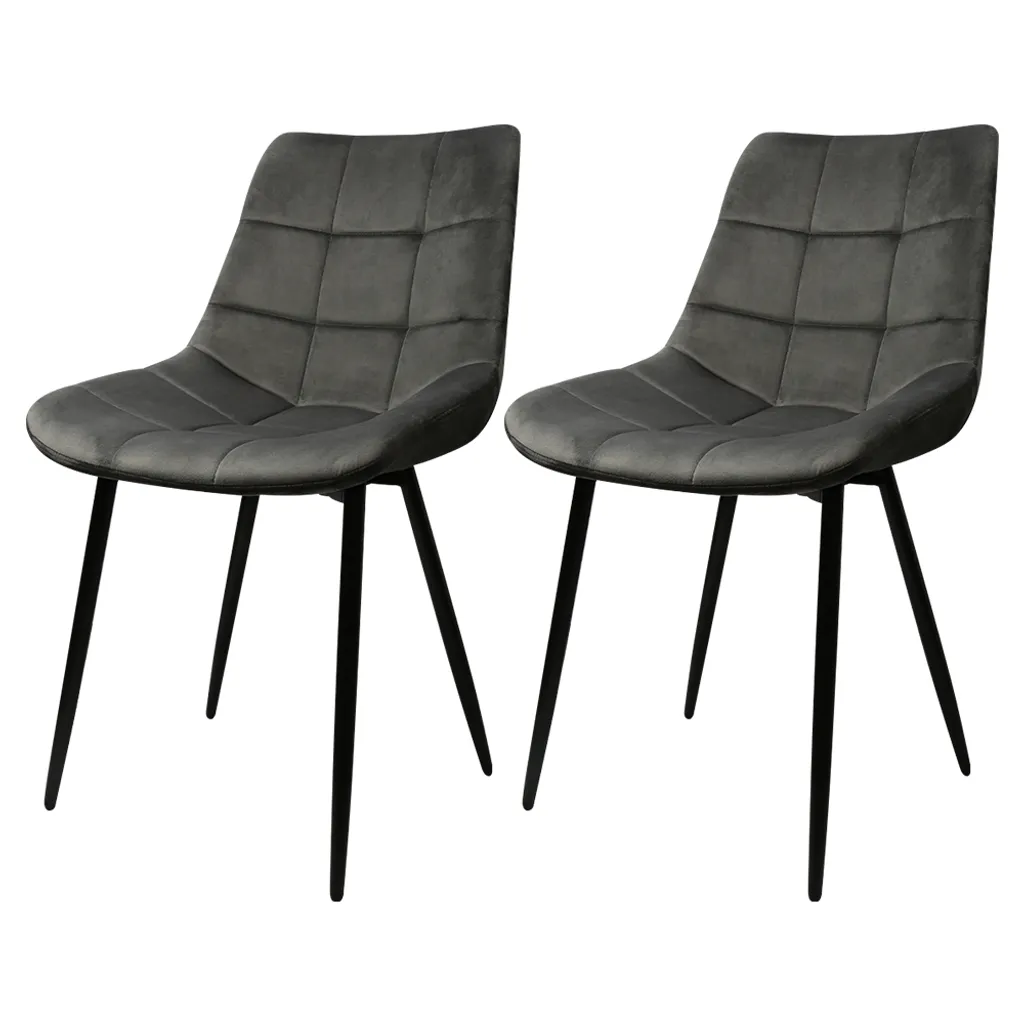 Chaises de Cuisine en Velours Gris et Pieds Métal - Lot de 2 Supfine