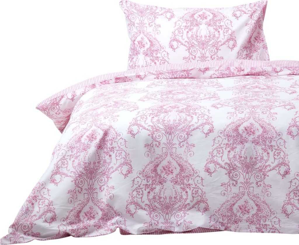 HOMESCAPES Bettbezug-Set mit Toile-De-Jouy-Muster, 135 x 200 cm, rosa