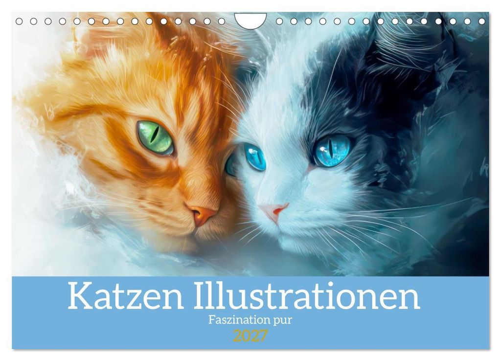 Katzen Illustrationen - Faszination pur (Wandkalender 2027 DIN A4 quer), CALVENDO Monatskalender