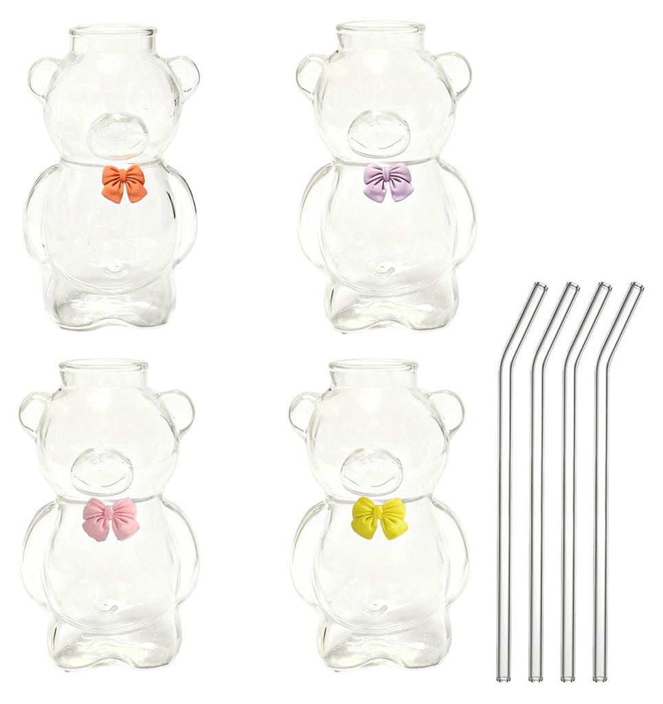 Bären-Trinkbecher mit Strohhalm, 320 ml, für Saft, Milch, Tee, Smoothies, Kaffee, Cocktails usw., wiederverwendbar