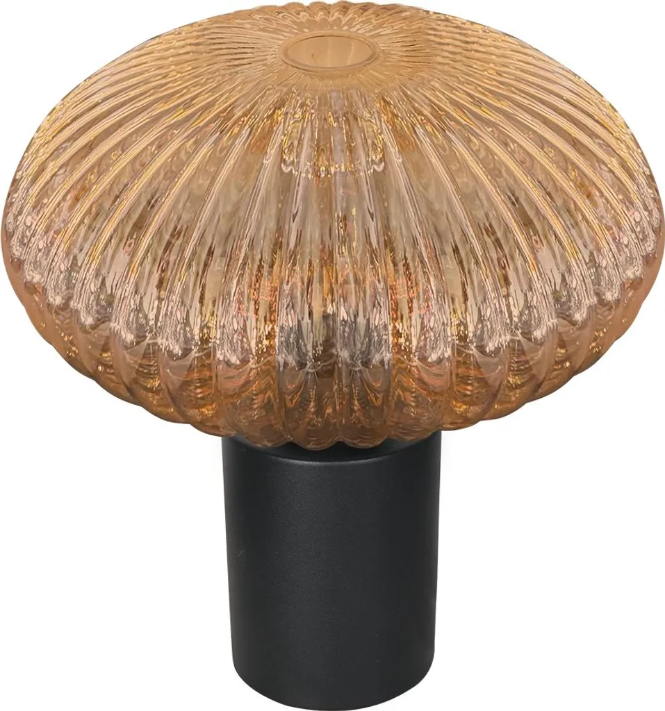 Lampe de table ambre Bloeba Ø 30cm luminaire chic en verre et métal noir