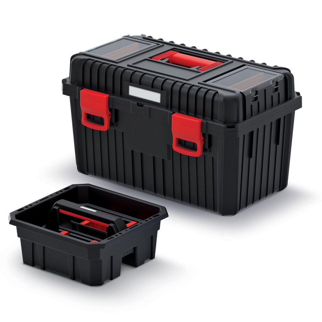 Werkzeugbox Toolbox Werkzeugkasten 58,5 x 36 x 37 cm Werkstatt Werkzeuge Werkstattorganisator der Kasten stark Garage Kunststoff Schwarz Transparent