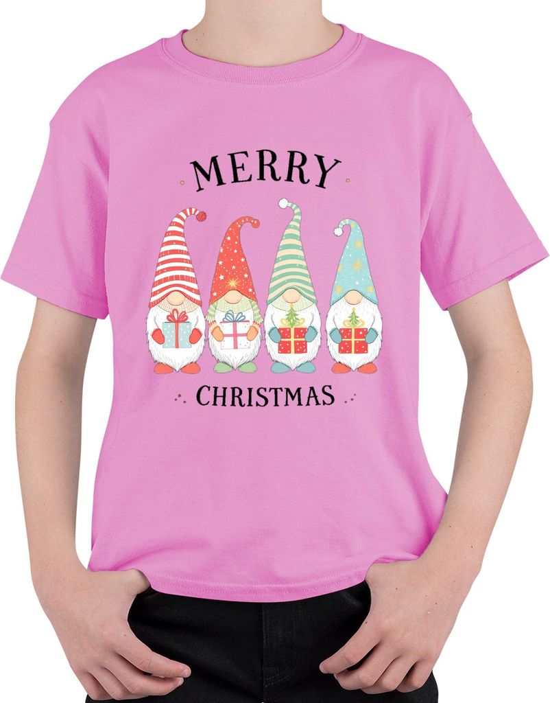 MERRY CHRISTMAS Wichtel Weihnachtswichtel Gnom Geschenke Niedlich Uni Kinder T-Shirt, Pink, 140